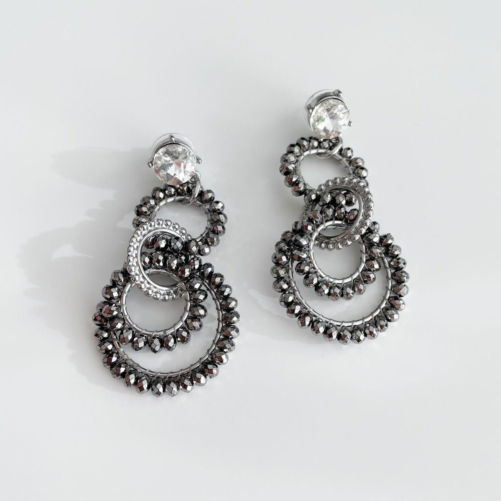 J. Crew Factory Beaded Interlocking Hoop Earrings (Metallic Silver)